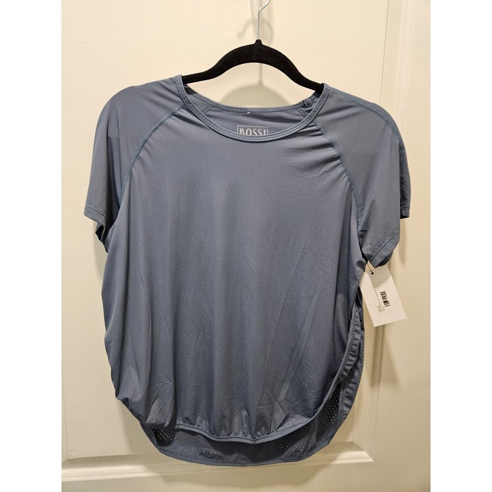 NWT Bossi Women’s Short Sleeve Round Neck Shirt in Blue Size M Roujd Sides